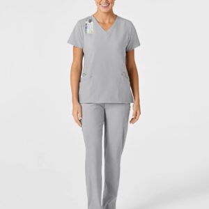 Set de filipina estilizada con cuello en V con pantalón doble cargo frontal liso para mujer color gris acero - Marca Wink - Gris Acero / XS / Mujer