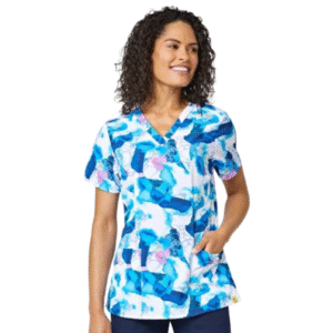 Filipina Médica con Cuello en "V", 3 Bolsillos y con Estampado para Mujer estampado Laguna Azul -Marca Wink - Laguna Azul / XS