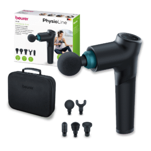 Pistola de masaje, Massage Gun con 5 accesorios, potente masaje de puntos gatillo, relajación de tensiones, masajeador muscular con 9 niveles de intensidad, con batería recargable MG 185 - Marca Beurer
