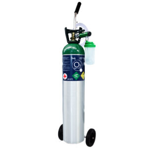 Tanque de oxígeno de 2549 Lts, con accesorios, regulador, puntas nasales para adulto, vaso humidifcador y carro porta tanque, (Sin oxígeno) - Marca Handy