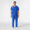 Set filipina de cuello en V con pantalón cargo frontal liso para hombre color azul royal - Marca Wink - Azul royal / M / Hombre