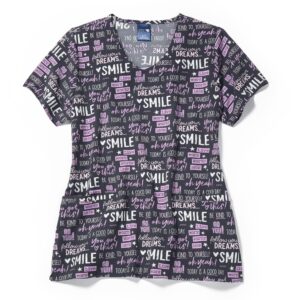 Filipina Médica con Cuello en "V", 3 Bolsillos 8% Spandex para Mujer con estampado Smile - Marca Wink - Smile / XS